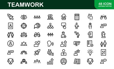 Modern Takım Çalışması Simgesi Seti. İş birliği, takım oluşturma ve ofis projeleri için profesyonel ve minimalist vektörler.