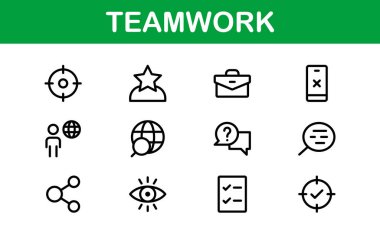 Modern Teamwork Icon Set. Professional and Minimalist Vectors for Collaboration, Team Building, and Office Projects in Outline Style. clipart