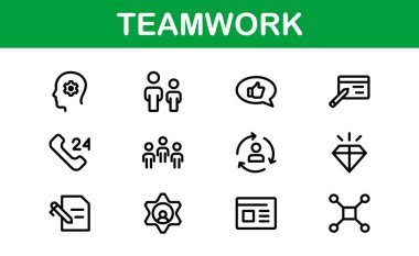 Modern Takım Çalışması Simgesi Seti. İş birliği, takım oluşturma ve ofis projeleri için profesyonel ve minimalist vektörler.