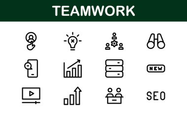 Modern Teamwork Icon Set. Professional and Minimalist Vectors for Collaboration, Team Building, and Office Projects in Outline Style. clipart