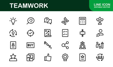 Modern Teamwork Icon Set. Professional and Minimalist Vectors for Collaboration, Team Building, and Office Projects in Outline Style. clipart