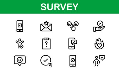 Premium Survey Simgeleri. Veri Toplama, Pazar Araştırması, Müşteri Geribildirimi ve Anket Uygulamaları için Temiz, Düzenlenebilir Vektörler.