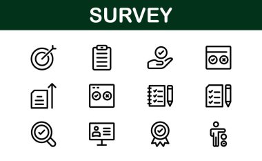 Premium Survey Simgeleri. Veri Toplama, Pazar Araştırması, Müşteri Geribildirimi ve Anket Uygulamaları için Temiz, Düzenlenebilir Vektörler.