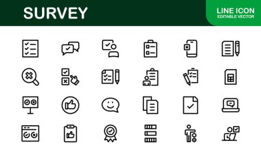 Premium Survey Simgeleri. Veri Toplama, Pazar Araştırması, Müşteri Geribildirimi ve Anket Uygulamaları için Temiz, Düzenlenebilir Vektörler.