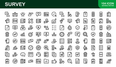 Premium Survey Simgeleri. Veri Toplama, Pazar Araştırması, Müşteri Geribildirimi ve Anket Uygulamaları için Temiz, Düzenlenebilir Vektörler.