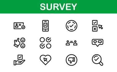 Premium Survey Simgeleri. Veri Toplama, Pazar Araştırması, Müşteri Geribildirimi ve Anket Uygulamaları için Temiz, Düzenlenebilir Vektörler.