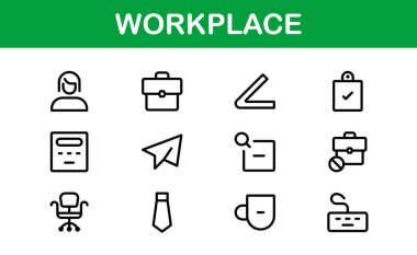 Modern Workplace Icon Set. Professional Icons for Office, Collaboration, Productivity, and Business Tools in Minimalist and Outline Styles. clipart