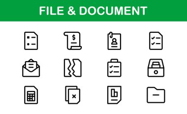 Dijital Yönetim için Dosya ve Belge Simgeleri. İş Akımları ve Üretim Aletleri İçin Yüksek Kaliteli Vektör Resimleri