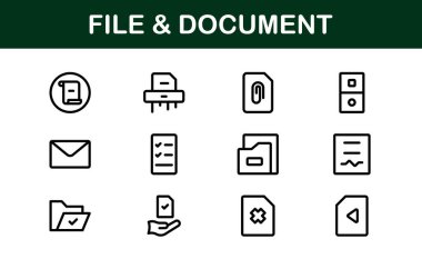 Dijital Yönetim için Dosya ve Belge Simgeleri. İş Akımları ve Üretim Aletleri İçin Yüksek Kaliteli Vektör Resimleri