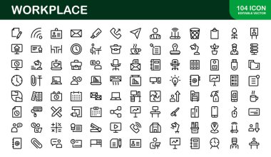 Modern Workplace Icon Set. Professional Icons for Office, Collaboration, Productivity, and Business Tools in Minimalist and Outline Styles. clipart