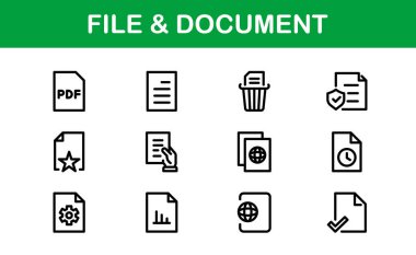Dijital Yönetim için Dosya ve Belge Simgeleri. İş Akımları ve Üretim Aletleri İçin Yüksek Kaliteli Vektör Resimleri