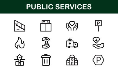 Public Services Icons. Scalable Outline Graphics for Civic, Infrastructure, and Community Service Applications clipart