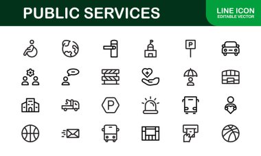 Kamu Hizmetleri Simgeleri. Civic, Altyapı ve Toplum Hizmeti Uygulamaları için Ölçeklendirilebilir Grafikler