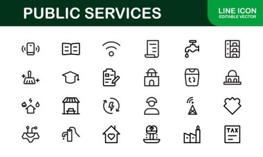 Kamu Hizmetleri Simgeleri. Civic, Altyapı ve Toplum Hizmeti Uygulamaları için Ölçeklendirilebilir Grafikler