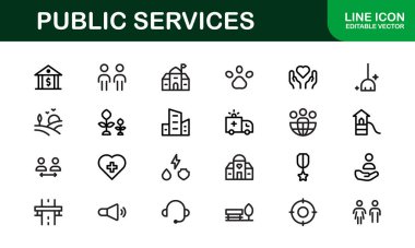 Kamu Hizmetleri Simgeleri. Civic, Altyapı ve Toplum Hizmeti Uygulamaları için Ölçeklendirilebilir Grafikler