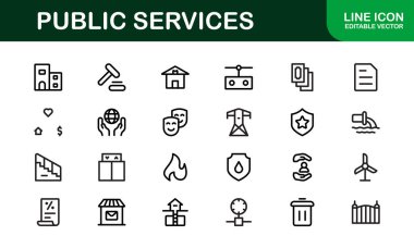 Kamu Hizmetleri Simgeleri. Civic, Altyapı ve Toplum Hizmeti Uygulamaları için Ölçeklendirilebilir Grafikler