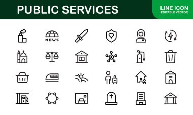 Kamu Hizmetleri Simgeleri. Civic, Altyapı ve Toplum Hizmeti Uygulamaları için Ölçeklendirilebilir Grafikler