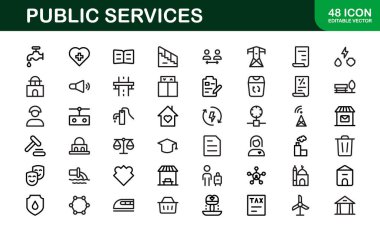 Kamu Hizmetleri Simgeleri. Civic, Altyapı ve Toplum Hizmeti Uygulamaları için Ölçeklendirilebilir Grafikler