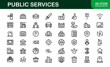 Kamu Hizmetleri Simgeleri. Civic, Altyapı ve Toplum Hizmeti Uygulamaları için Ölçeklendirilebilir Grafikler