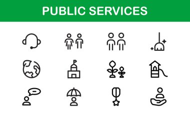 Public Services Icons. Scalable Outline Graphics for Civic, Infrastructure, and Community Service Applications clipart