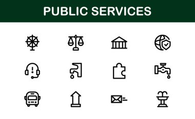 Public Services Icons. Scalable Outline Graphics for Civic, Infrastructure, and Community Service Applications clipart