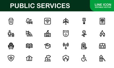 Kamu Hizmetleri Simgeleri. Civic, Altyapı ve Toplum Hizmeti Uygulamaları için Ölçeklendirilebilir Grafikler