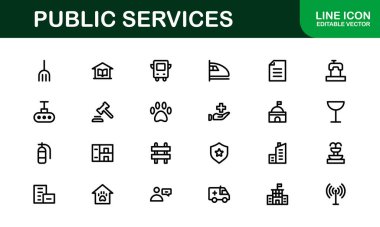 Kamu Hizmetleri Simgeleri. Civic, Altyapı ve Toplum Hizmeti Uygulamaları için Ölçeklendirilebilir Grafikler