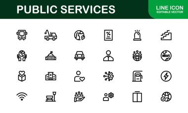 Kamu Hizmetleri Simgeleri. Civic, Altyapı ve Toplum Hizmeti Uygulamaları için Ölçeklendirilebilir Grafikler