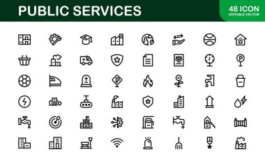 Kamu Hizmetleri Simgeleri. Civic, Altyapı ve Toplum Hizmeti Uygulamaları için Ölçeklendirilebilir Grafikler