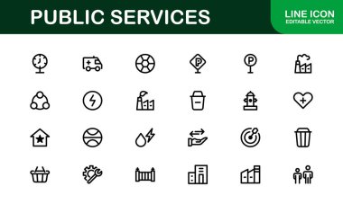 Kamu Hizmetleri Simgeleri. Civic, Altyapı ve Toplum Hizmeti Uygulamaları için Ölçeklendirilebilir Grafikler