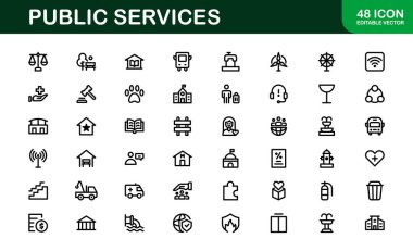 Kamu Hizmetleri Simgeleri. Civic, Altyapı ve Toplum Hizmeti Uygulamaları için Ölçeklendirilebilir Grafikler