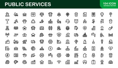 Kamu Hizmetleri Simgeleri. Civic, Altyapı ve Toplum Hizmeti Uygulamaları için Ölçeklendirilebilir Grafikler