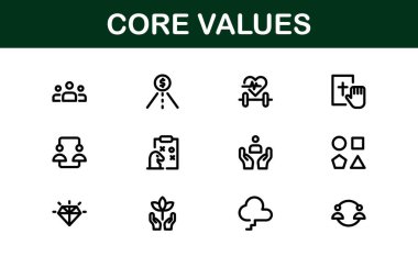 Core Values Icon Pack. Professional Line Art for Integrity, Collaboration, Innovation, and Corporate Branding clipart