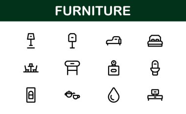 İç mimarlar için mobilya ikonları. Modern, Klasik ve Minimalist Mobilyalar için Ölçeklenebilir Grafikler