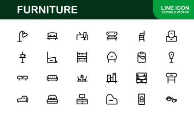 İç mimarlar için mobilya ikonları. Modern, Klasik ve Minimalist Mobilyalar için Ölçeklenebilir Grafikler