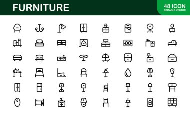 İç mimarlar için mobilya ikonları. Modern, Klasik ve Minimalist Mobilyalar için Ölçeklenebilir Grafikler