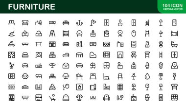 İç mimarlar için mobilya ikonları. Modern, Klasik ve Minimalist Mobilyalar için Ölçeklenebilir Grafikler