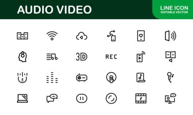 Ses Görüntü Simgesi Paketi. Müzik, Film, Podcast ve İçerik Oluşturma İçin Ölçeklenebilir Çizimler