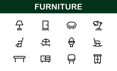 İç mimarlar için mobilya ikonları. Modern, Klasik ve Minimalist Mobilyalar için Ölçeklenebilir Grafikler