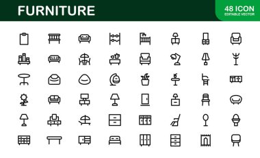 İç mimarlar için mobilya ikonları. Modern, Klasik ve Minimalist Mobilyalar için Ölçeklenebilir Grafikler
