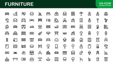 İç mimarlar için mobilya ikonları. Modern, Klasik ve Minimalist Mobilyalar için Ölçeklenebilir Grafikler