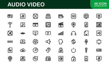 Audio Video Icon Pack. Scalable Illustrations for Music, Film, Podcasting, and Content Creation Needs clipart