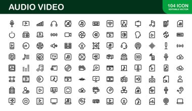 Audio Video Icon Pack. Scalable Illustrations for Music, Film, Podcasting, and Content Creation Needs clipart