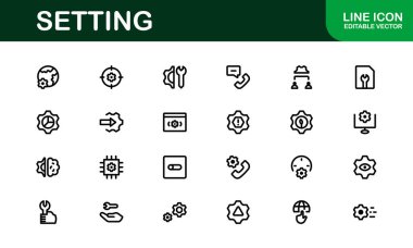Ayarlar Simgesi Paketi. Uyum, İyimserleştirme ve Uygulamalar ve Sistemlerin İnce Ayarlanması için Ölçeklenebilir Vektör Grafikleri
