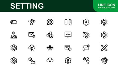 Ayarlar Simgesi Paketi. Uyum, İyimserleştirme ve Uygulamalar ve Sistemlerin İnce Ayarlanması için Ölçeklenebilir Vektör Grafikleri