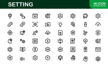 Ayarlar Simgesi Paketi. Uyum, İyimserleştirme ve Uygulamalar ve Sistemlerin İnce Ayarlanması için Ölçeklenebilir Vektör Grafikleri