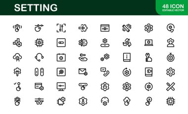 Ayarlar Simgesi Paketi. Uyum, İyimserleştirme ve Uygulamalar ve Sistemlerin İnce Ayarlanması için Ölçeklenebilir Vektör Grafikleri