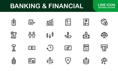 Finansal ve Bankacılık Simgesi Paketi. Varlık Yönetimi için Profesyonel Simgeler, Çevrimiçi Bankacılık, Aktarımlar ve Para Yönetimi Tasarımları