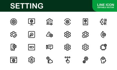 Ayarlar Simgesi Paketi. Uyum, İyimserleştirme ve Uygulamalar ve Sistemlerin İnce Ayarlanması için Ölçeklenebilir Vektör Grafikleri