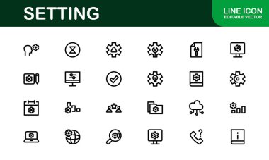 Ayarlar Simgesi Paketi. Uyum, İyimserleştirme ve Uygulamalar ve Sistemlerin İnce Ayarlanması için Ölçeklenebilir Vektör Grafikleri
